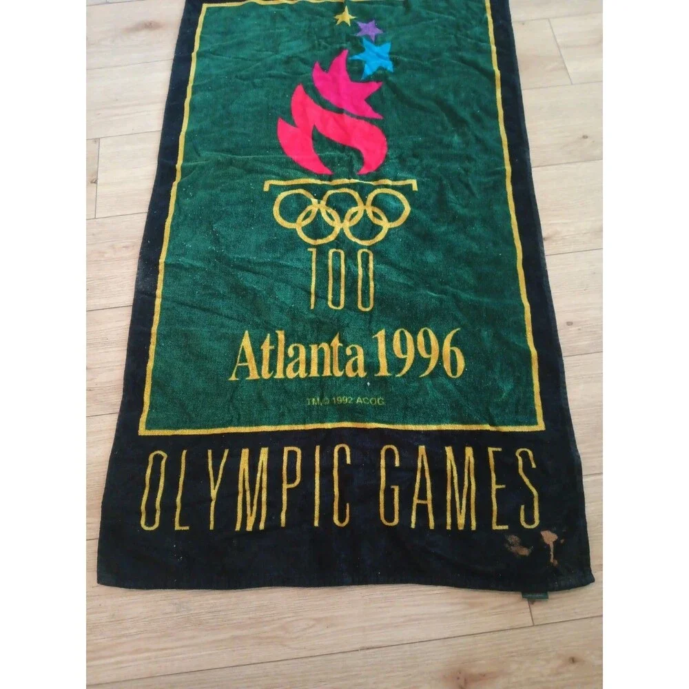 Olympic Games 1996 Atlanta Olympics Summer Beach 90s Vintage Towel Green Black